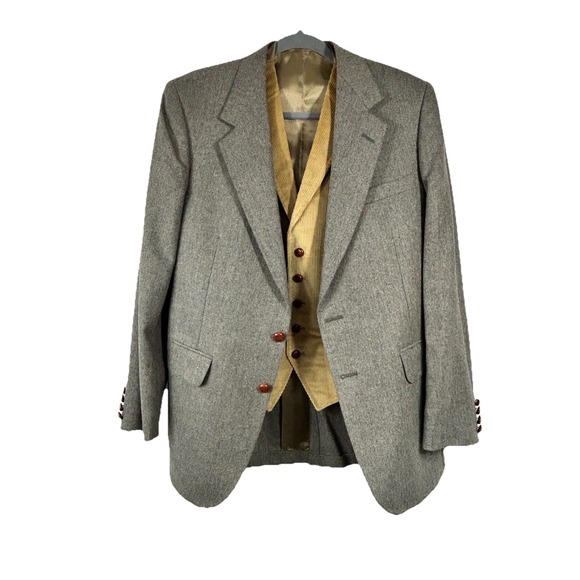VTG Evan Picone Herringbone Tweed Blazer Vest Set 40R Dark Academia Professor